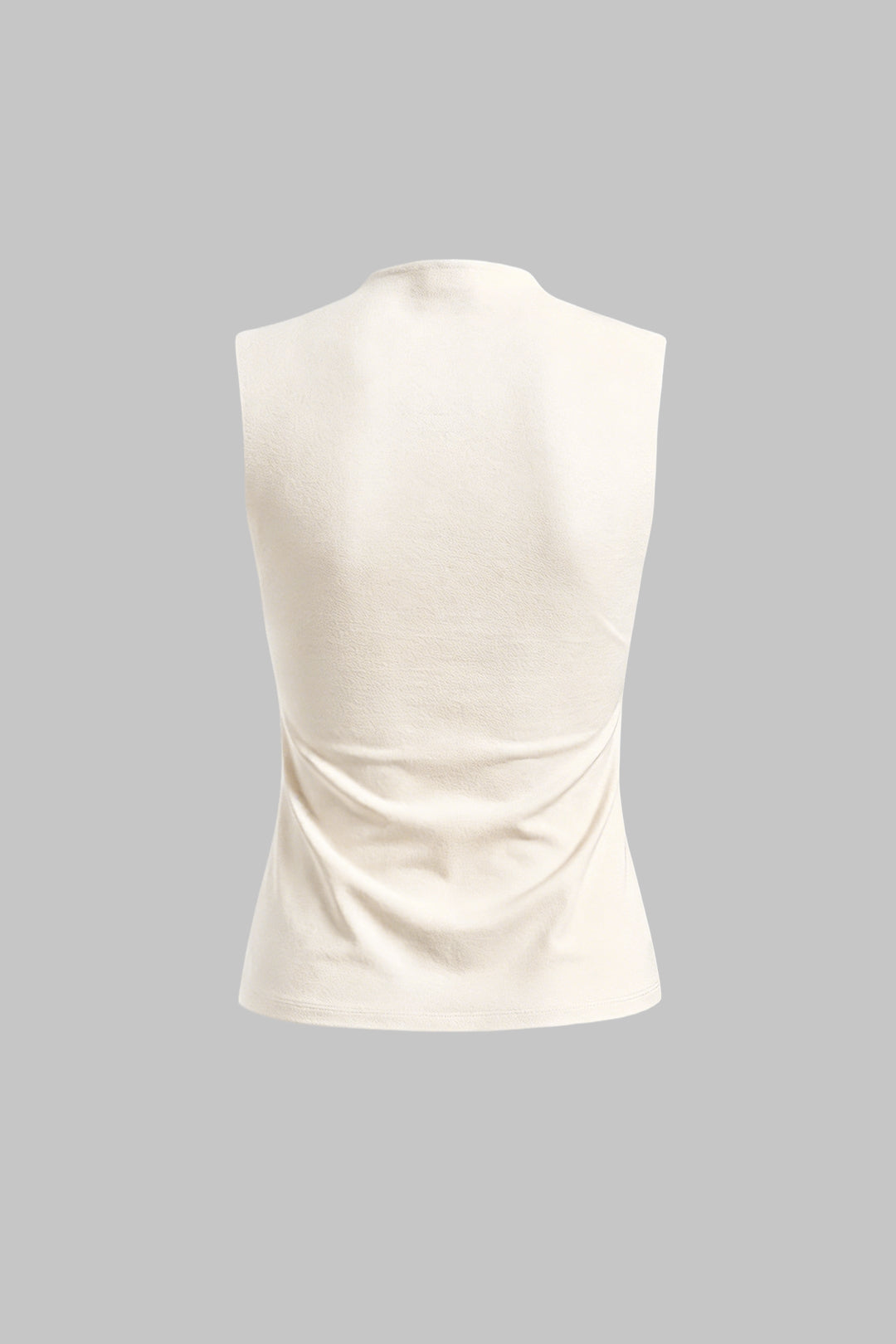 Mock Neck Asymmetrical Drawstring Ruched Beaded Tank Top