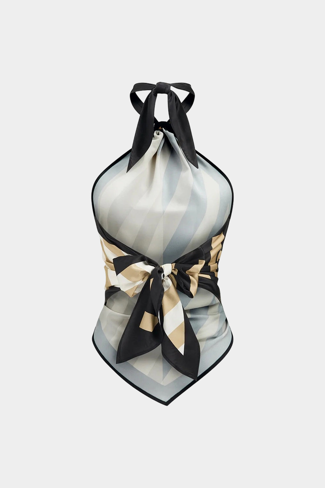 Tanktop aus Satin mit Kontraststreifen-Print, Neckholder und rückenfrei
