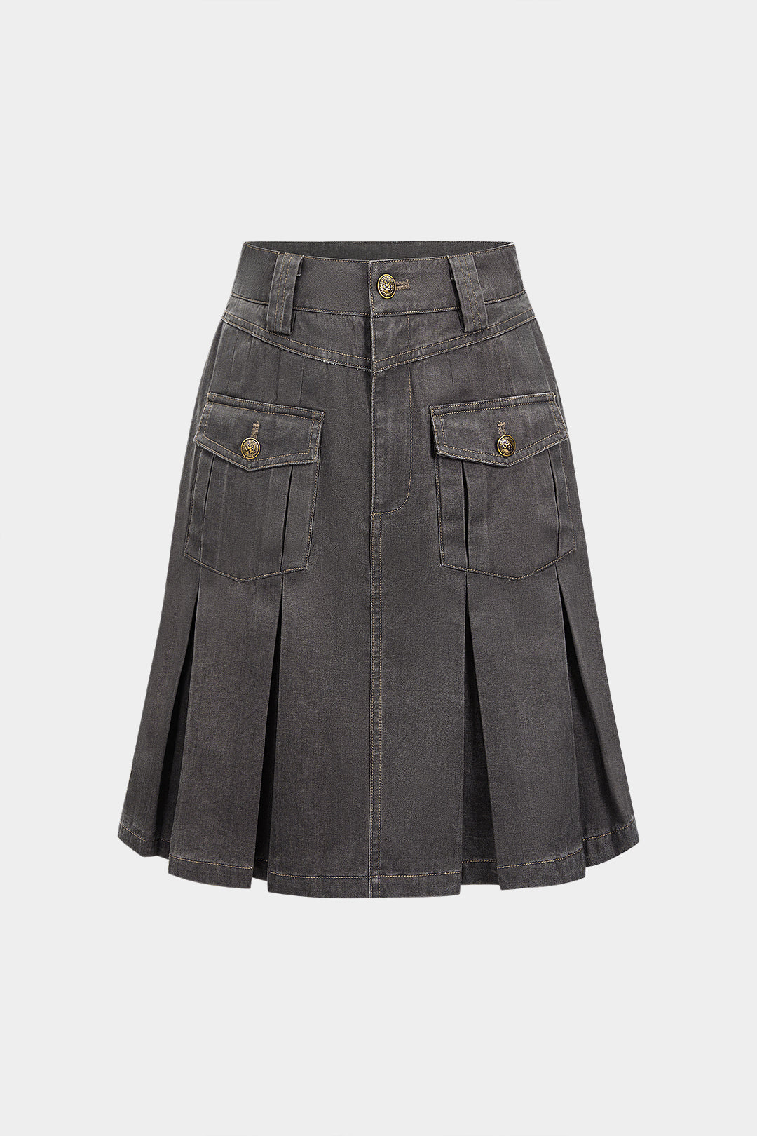 Button Pocket Pleated Skirt