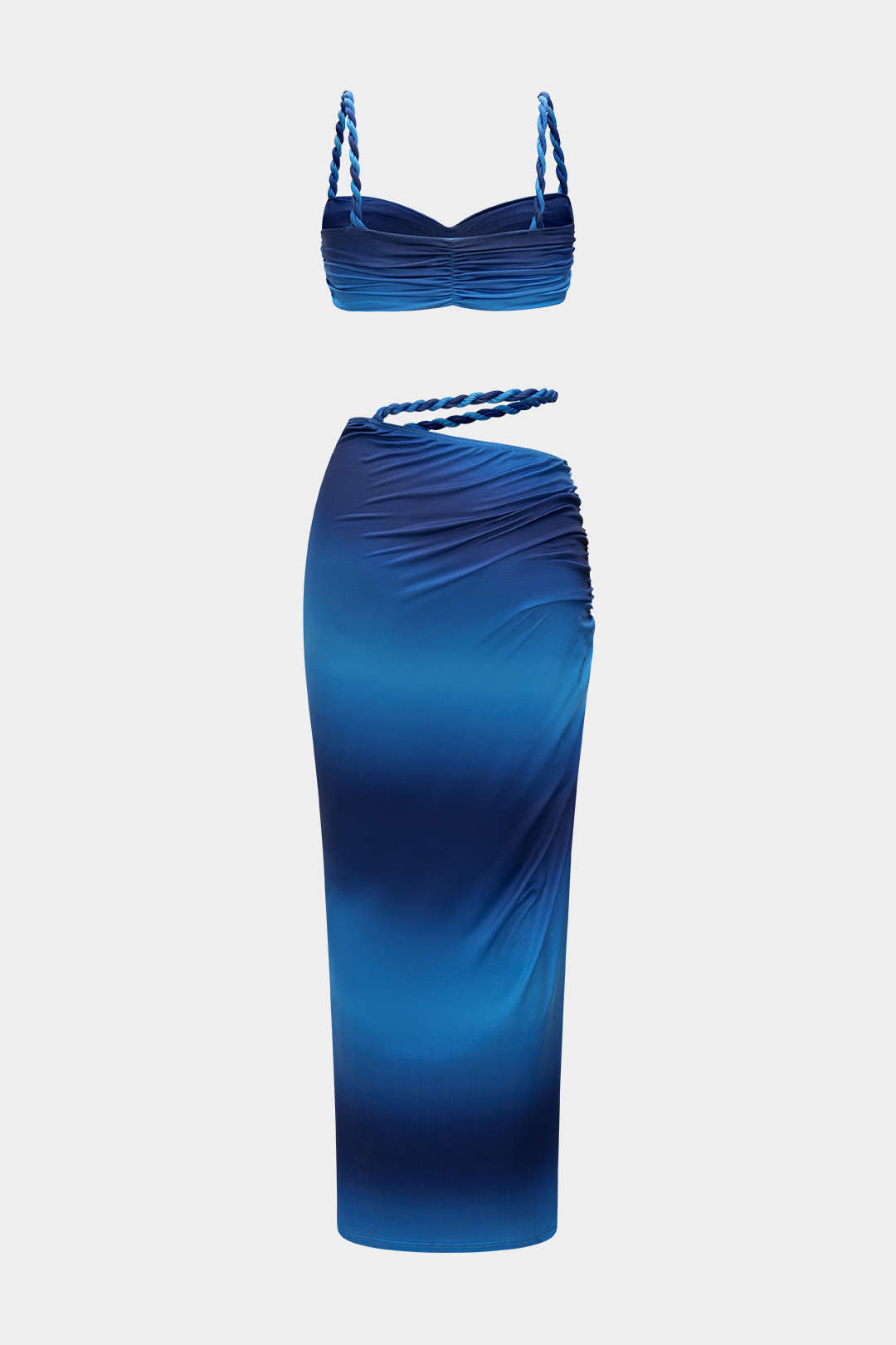 Ruched Backless Cami Top And Cut Out Skirt Set