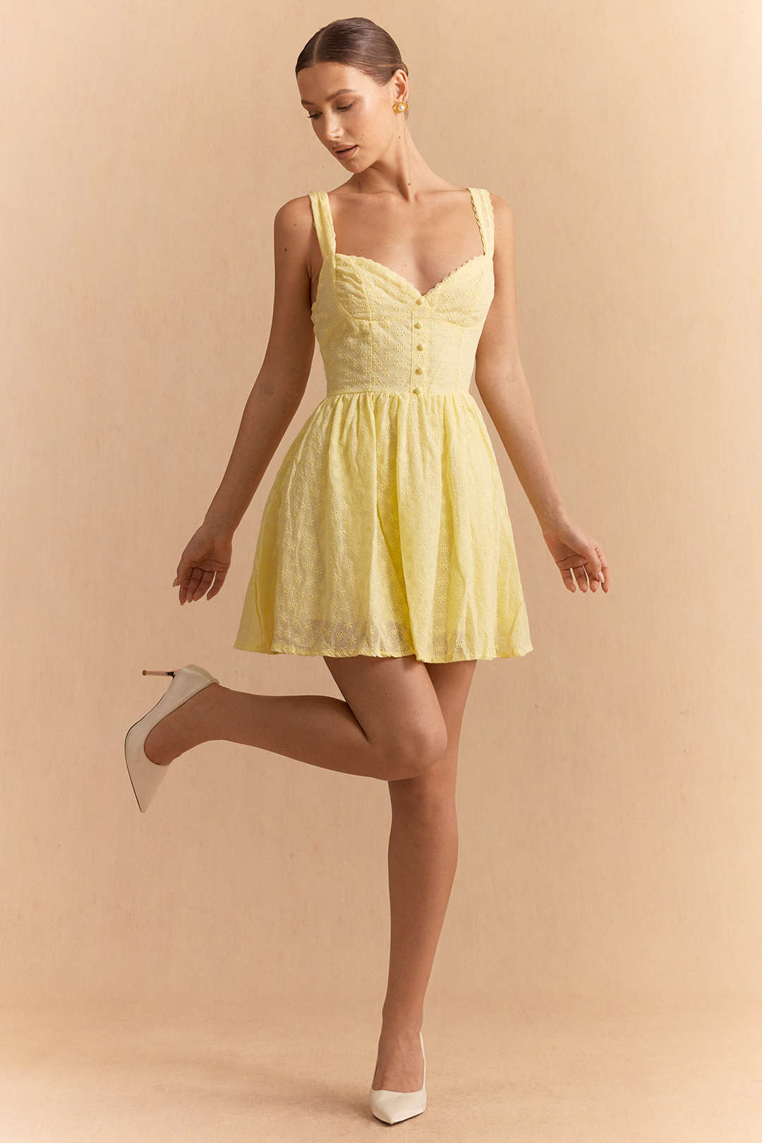 V-Neck Lace Hollow Out Sleeveless Mini Dress