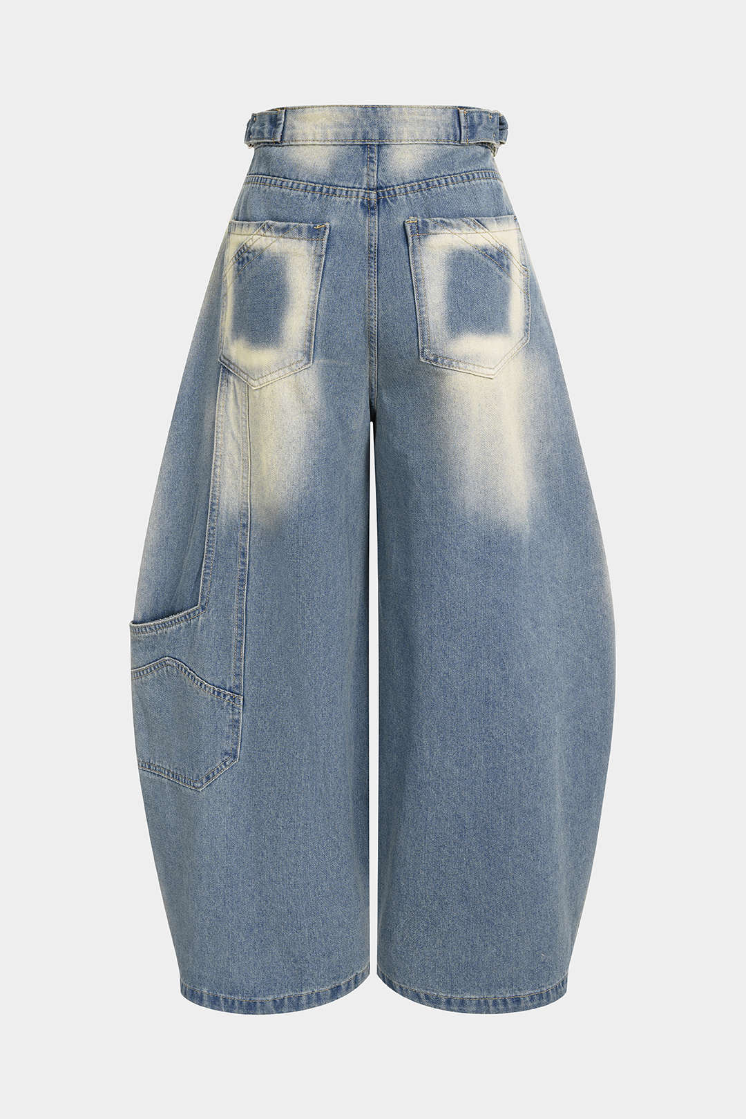 Jean large à poches délavé en denim