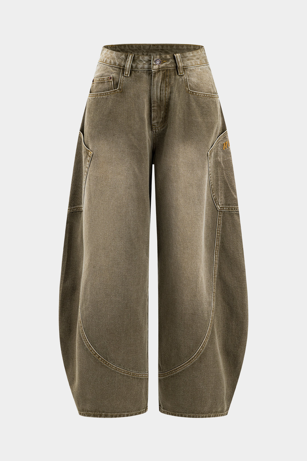 Denim Washed Wide Leg Barrel Jeans