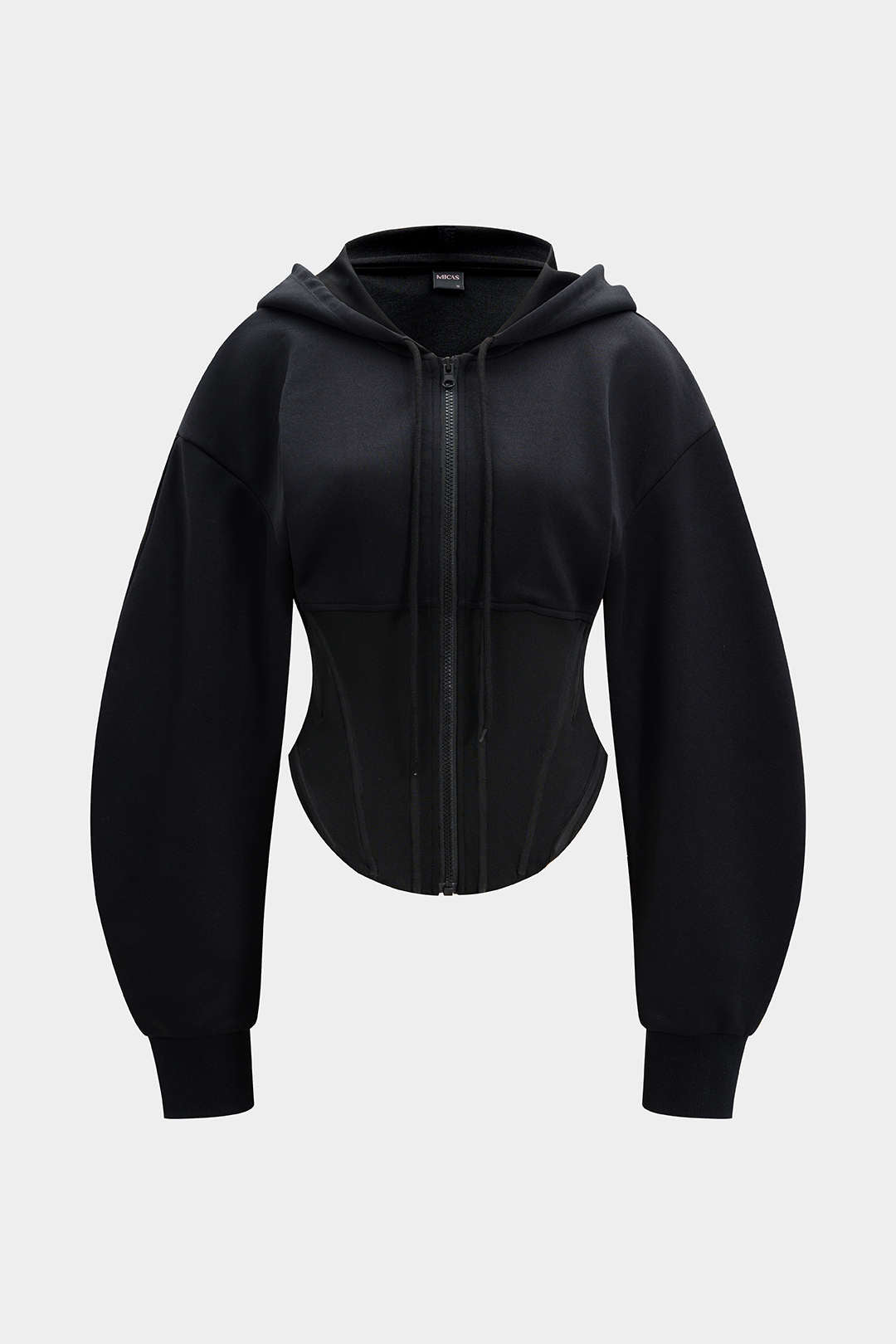 Sweat à capuche corseté à cordon de serrage et fermeture éclair