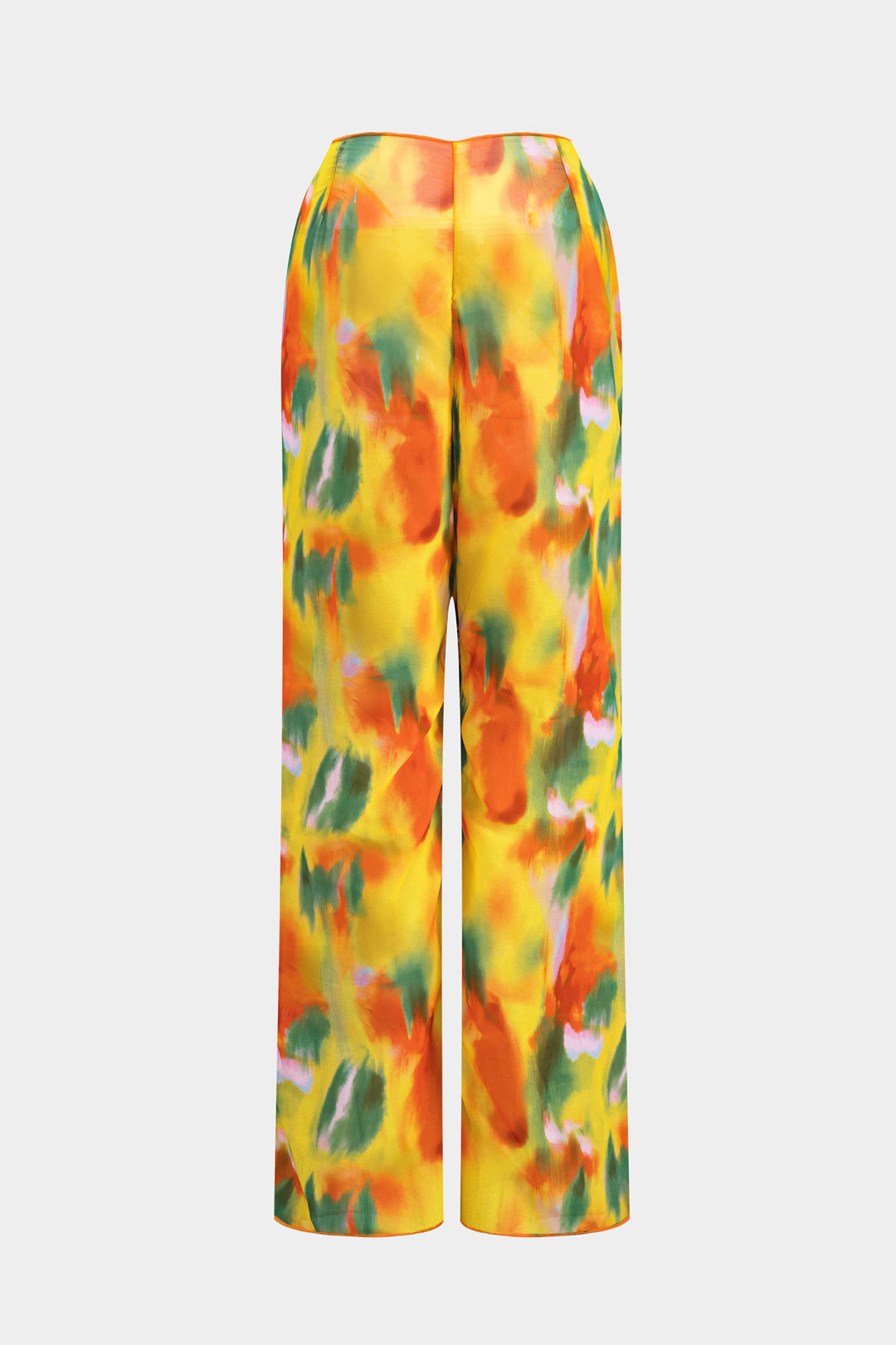 Chiffon-Set mit Aquarellprint, vorne gebundenem Langarmtop und weiter Hose
