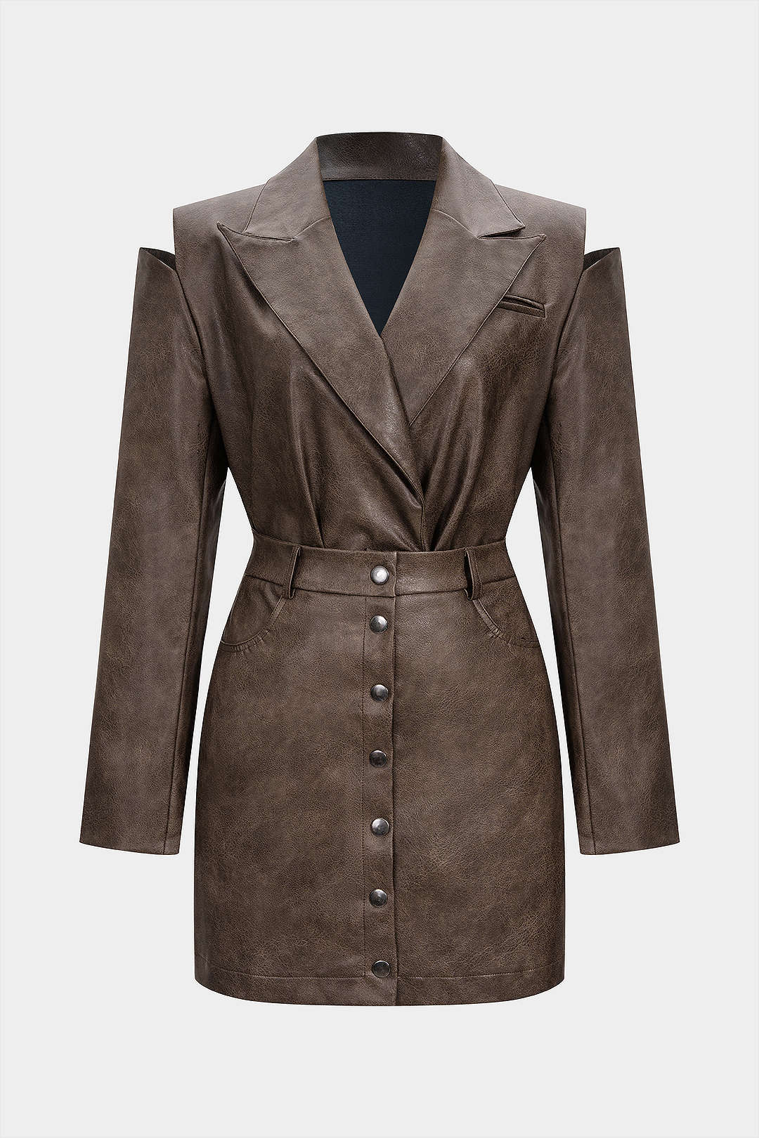 Set aus Kunstlederjacke mit Cut-Outs und Minirock