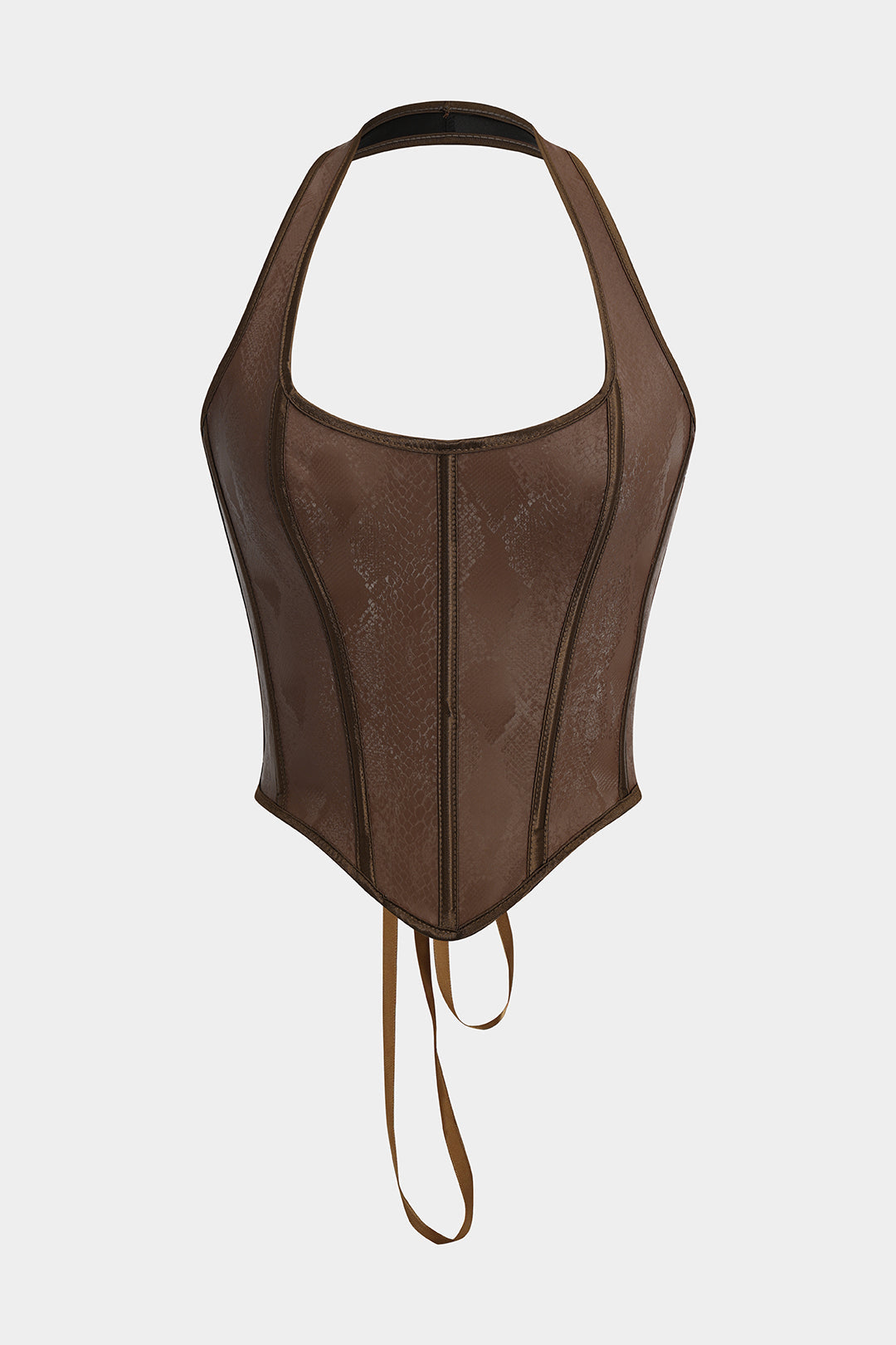 Haut corset bustier en similicuir imprimé serpent à nouer