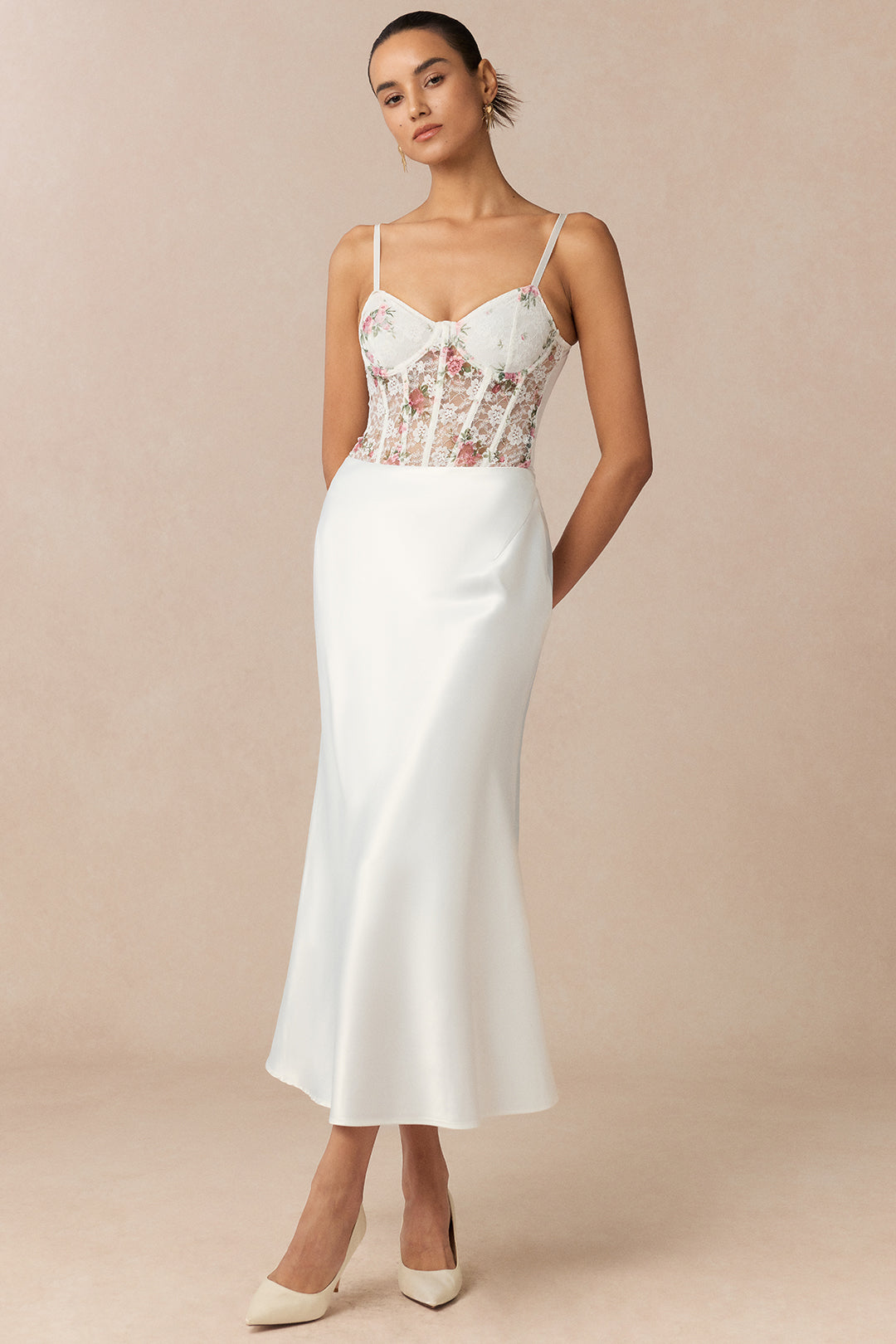 Floral Print Sheer Slip Underwire Sleeveless Bodysuit