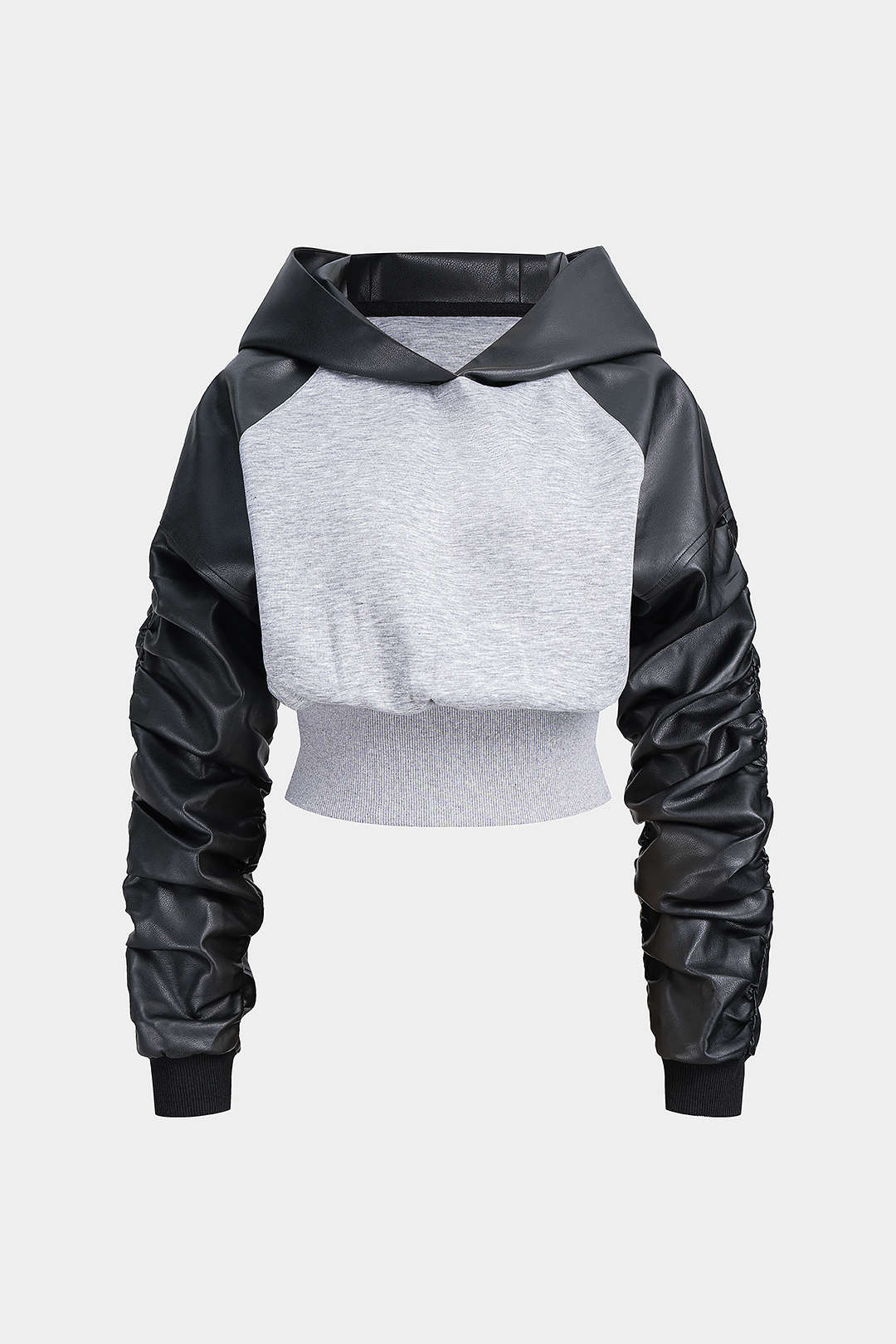 Faux Leather Patchwork Hoodie