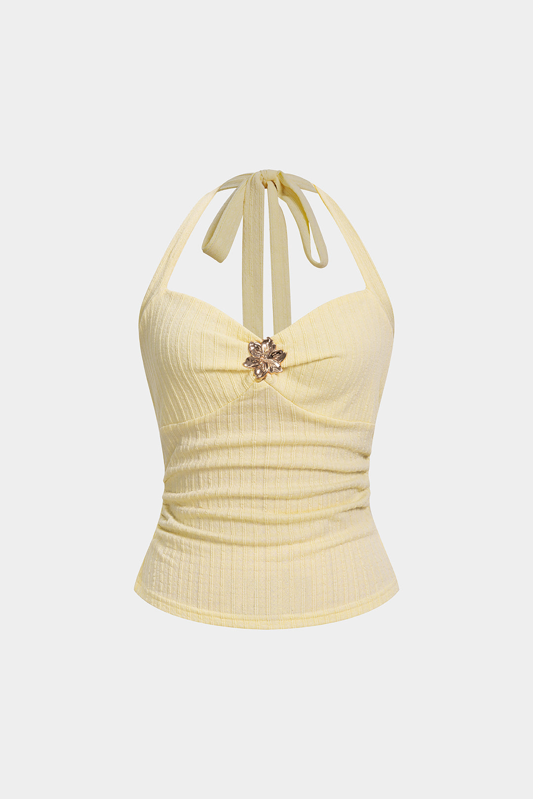 Neckholder-Top mit Metallic-Blumenmuster und gerafftem Rücken zum Binden