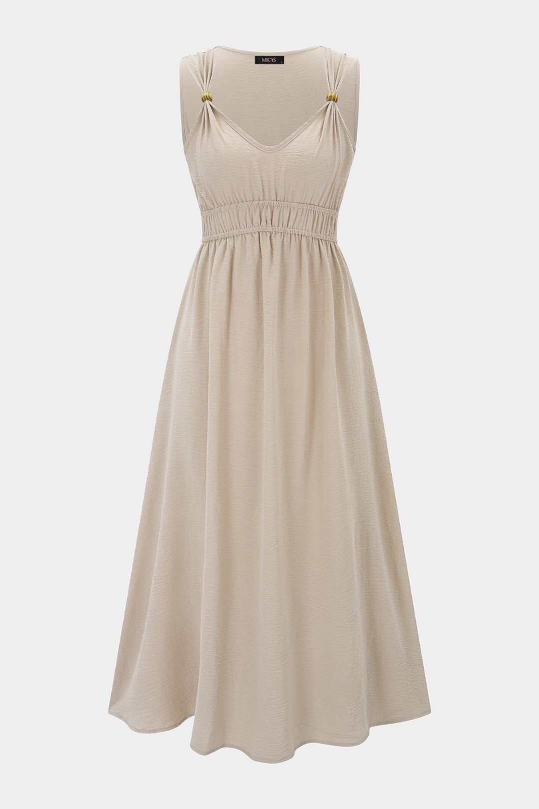 V-Neck Sleeveless Ruched Maxi Dresses