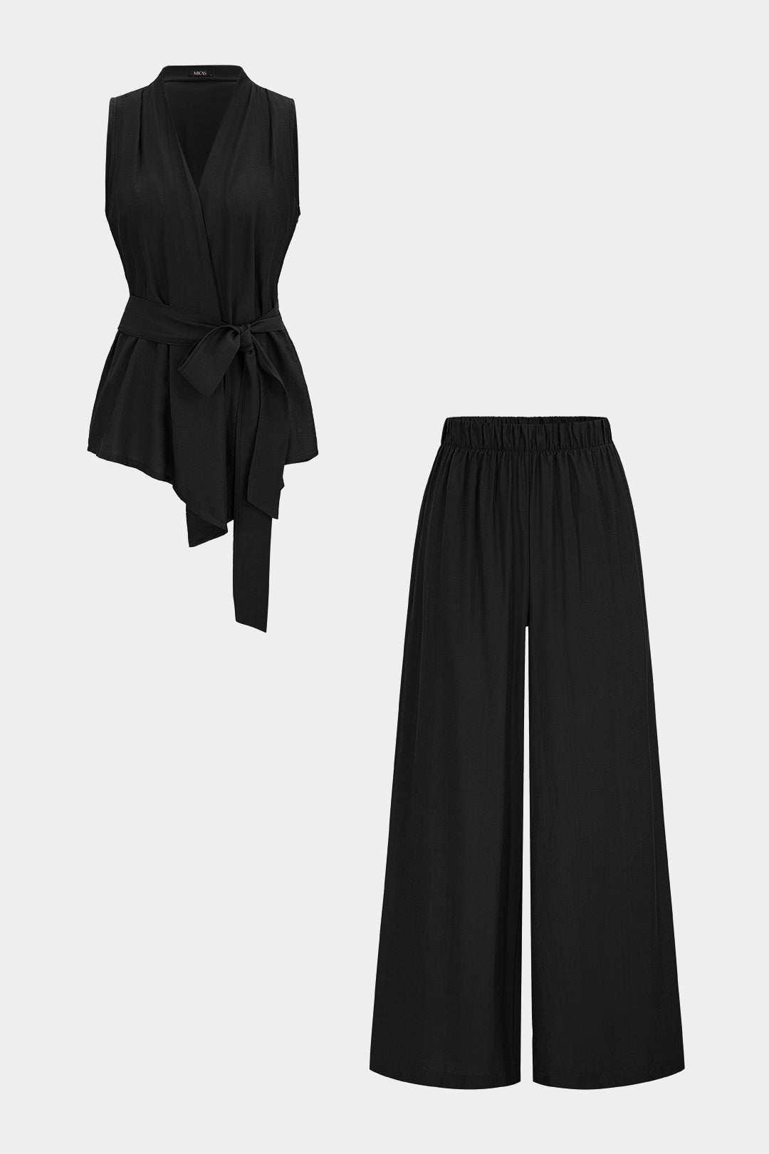 Einfarbiges Neckholder-Tanktop- und Weite-Hose-Set