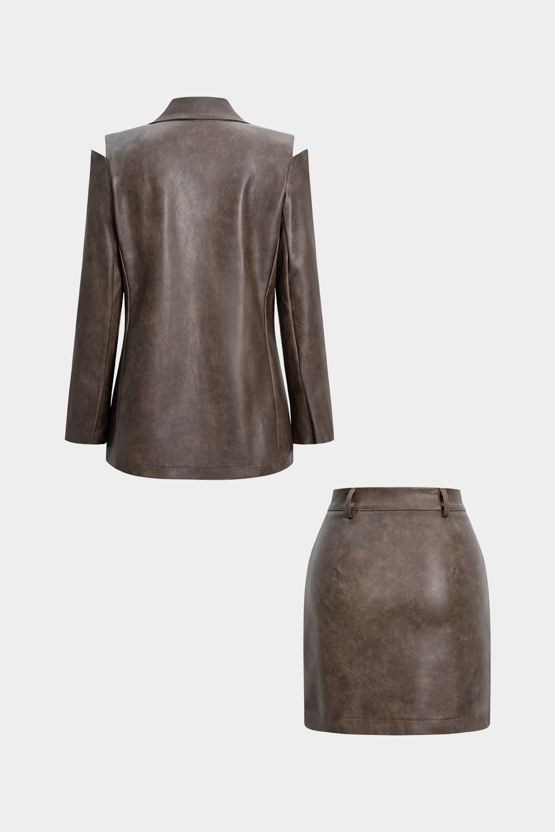 Set aus Kunstlederjacke mit Cut-Outs und Minirock