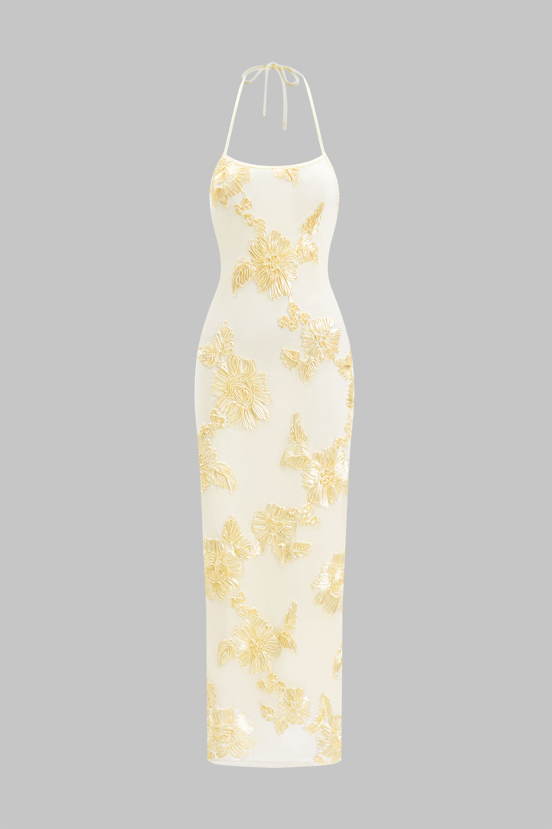 3D Floral Print Halter Backless Sleeveless Maxi Dress