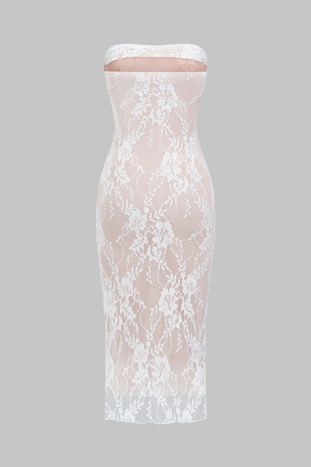 Robe longue bustier froncée à bordure en dentelle
