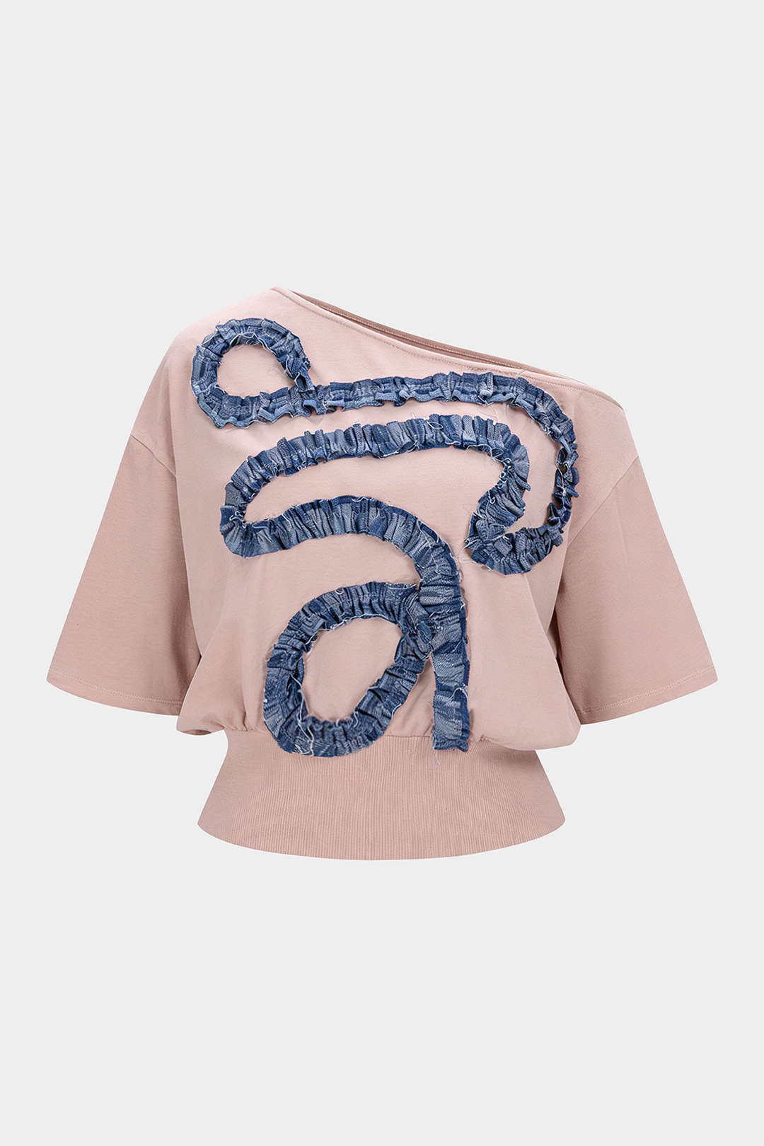 Asymmetrisches Patchwork-Kurzarm-T-Shirt