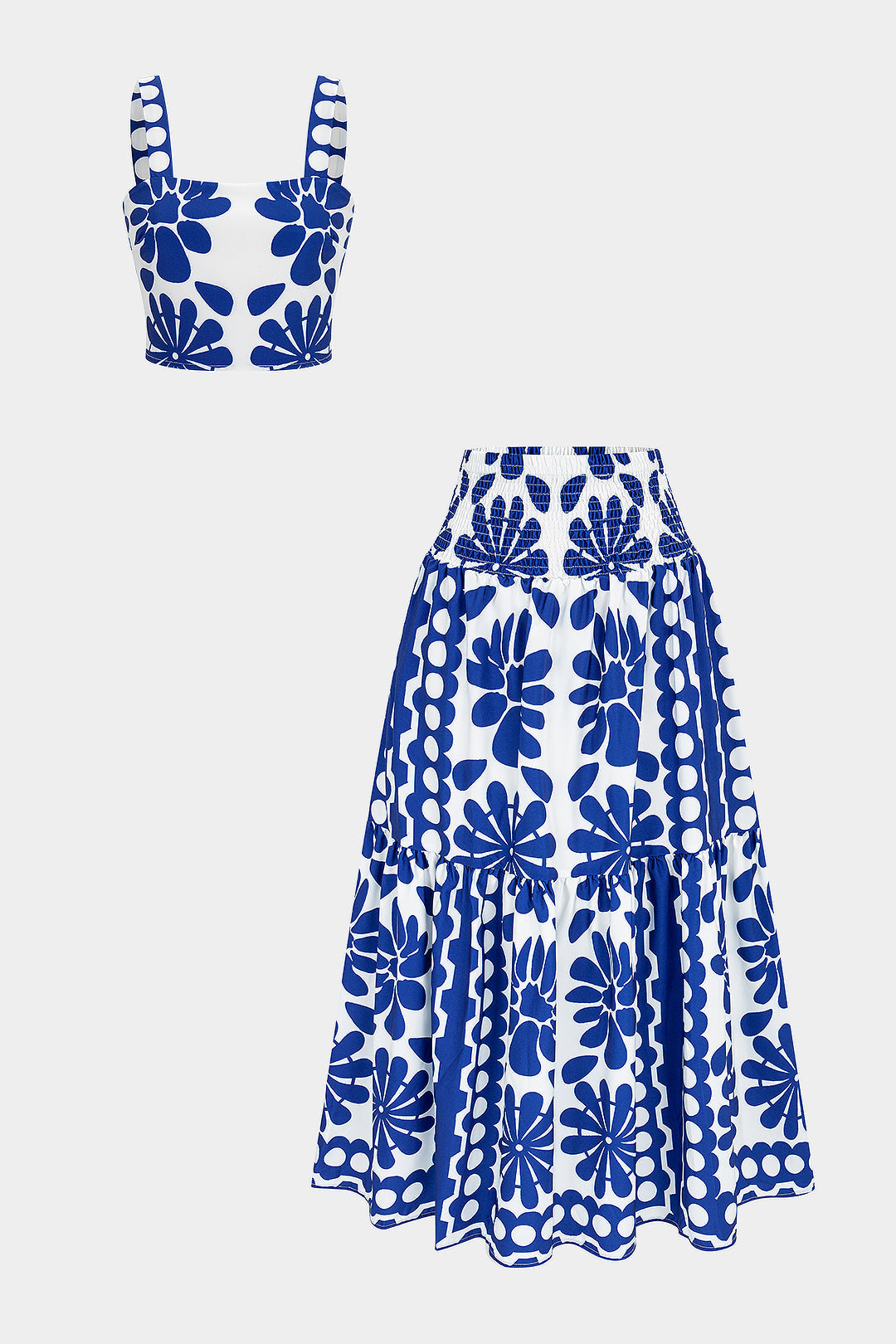 Floral Print Smocked Cami Top And High Waist Skirt Set