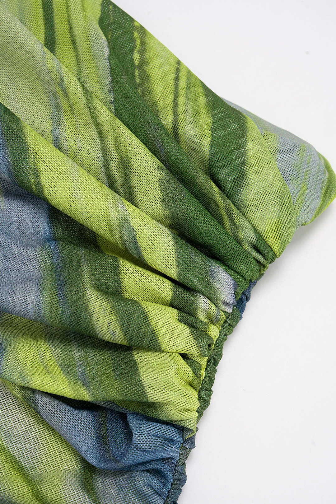 Watercolor Print Mesh Crossed Ruched Short Sleeve Mini Dress