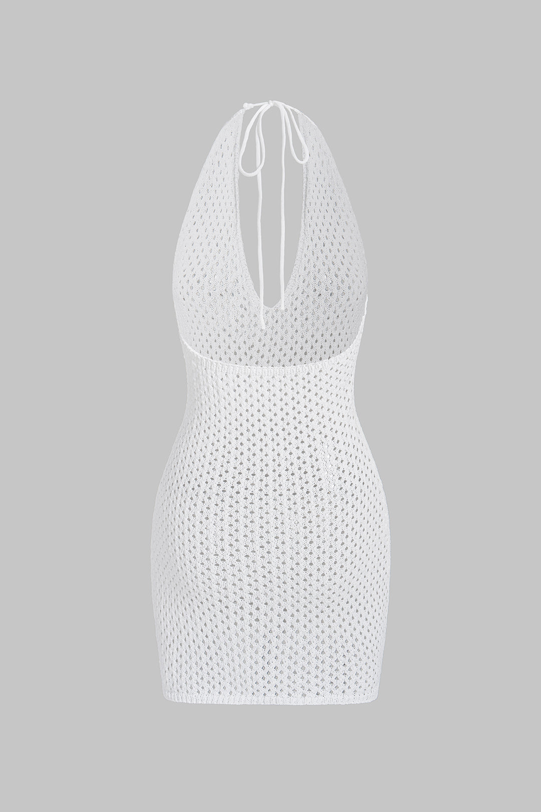 Mini-robe sans manches en maille ajourée avec décolleté en V et motif floral.