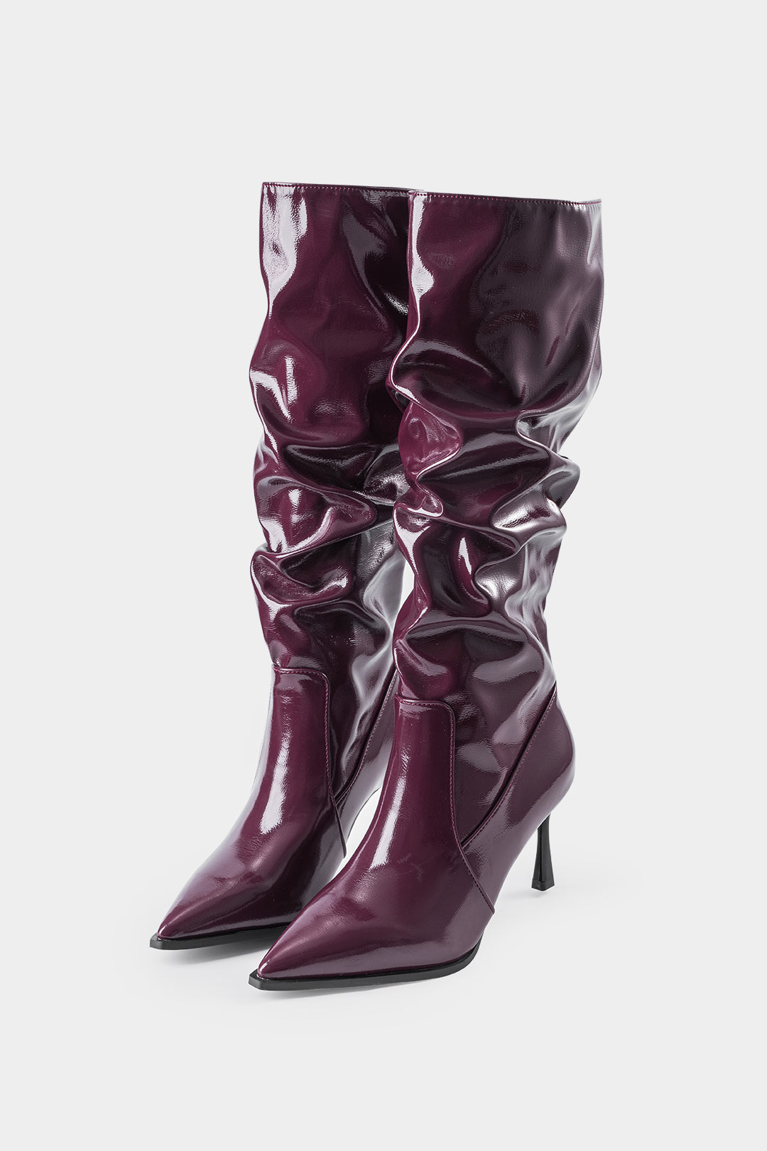 Bottes hautes en similicuir plissé à bout pointu