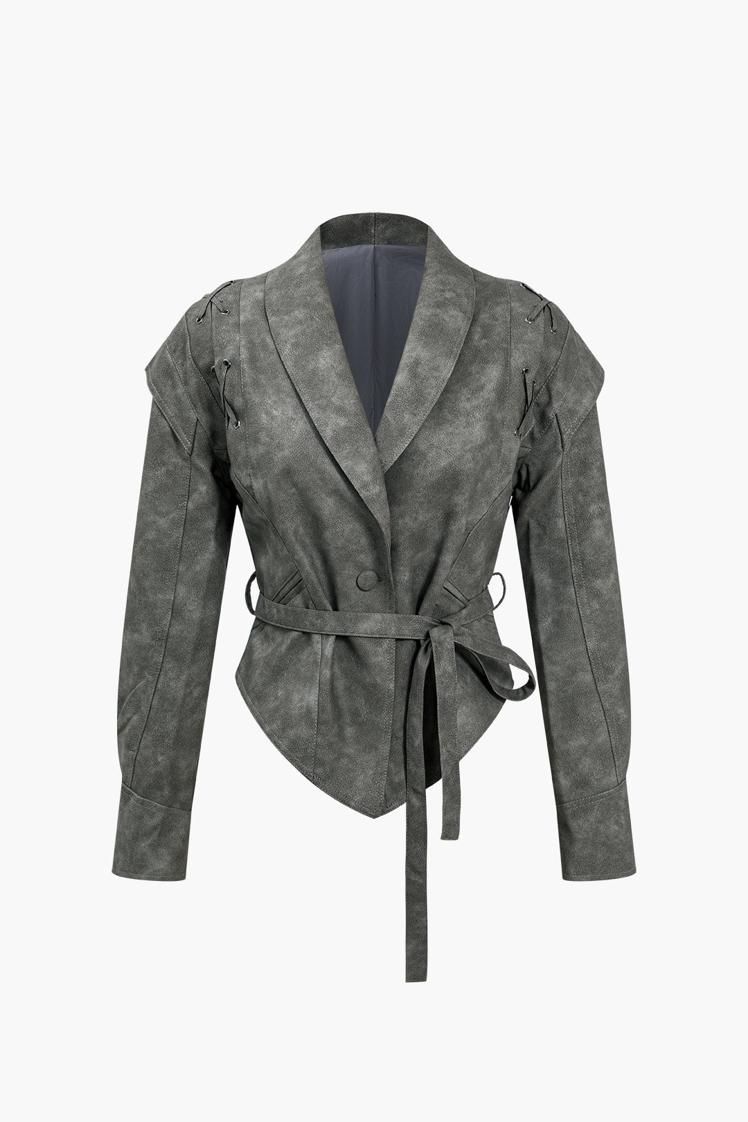 Veste en similicuir boutonnée croisée à nouer sur le devant