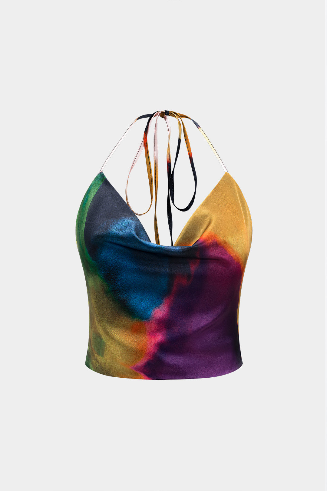 Ombre Print Satin Tie Up Zipper Cami Top