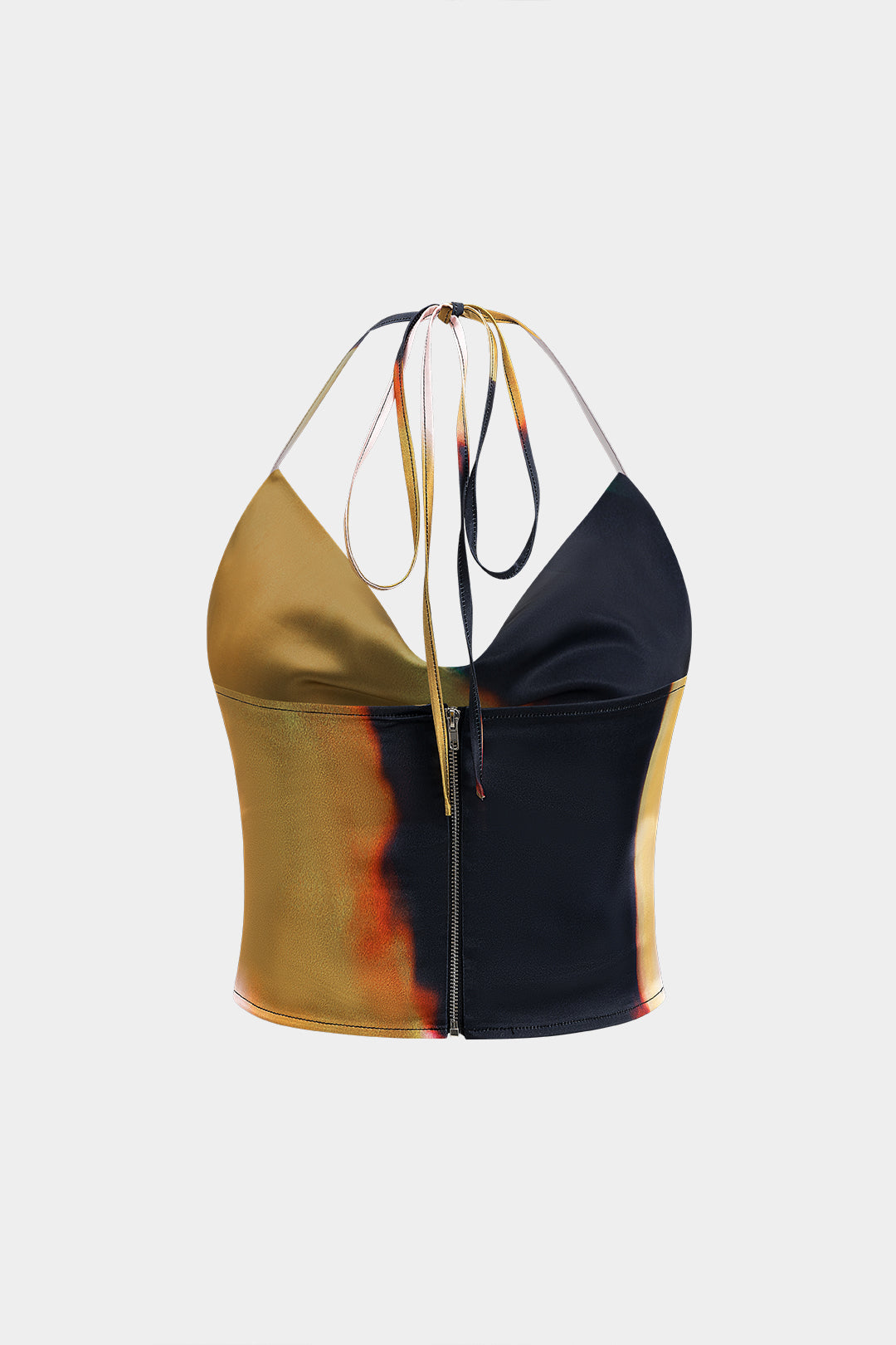 Ombre Print Satin Tie Up Zipper Cami Top