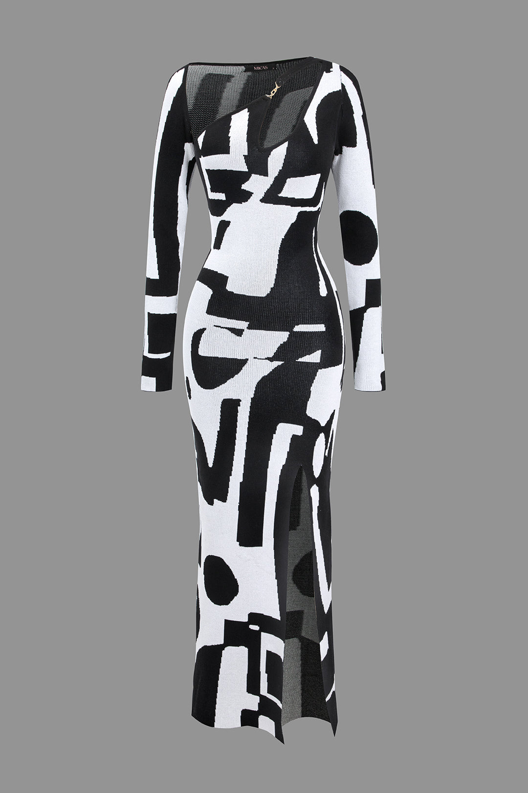 Farbblock Cut-Out Schlitz Langarm Midikleid