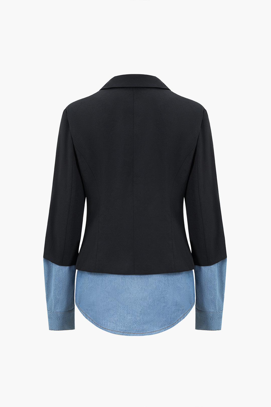 Blazer en jean à patchwork et revers crantés