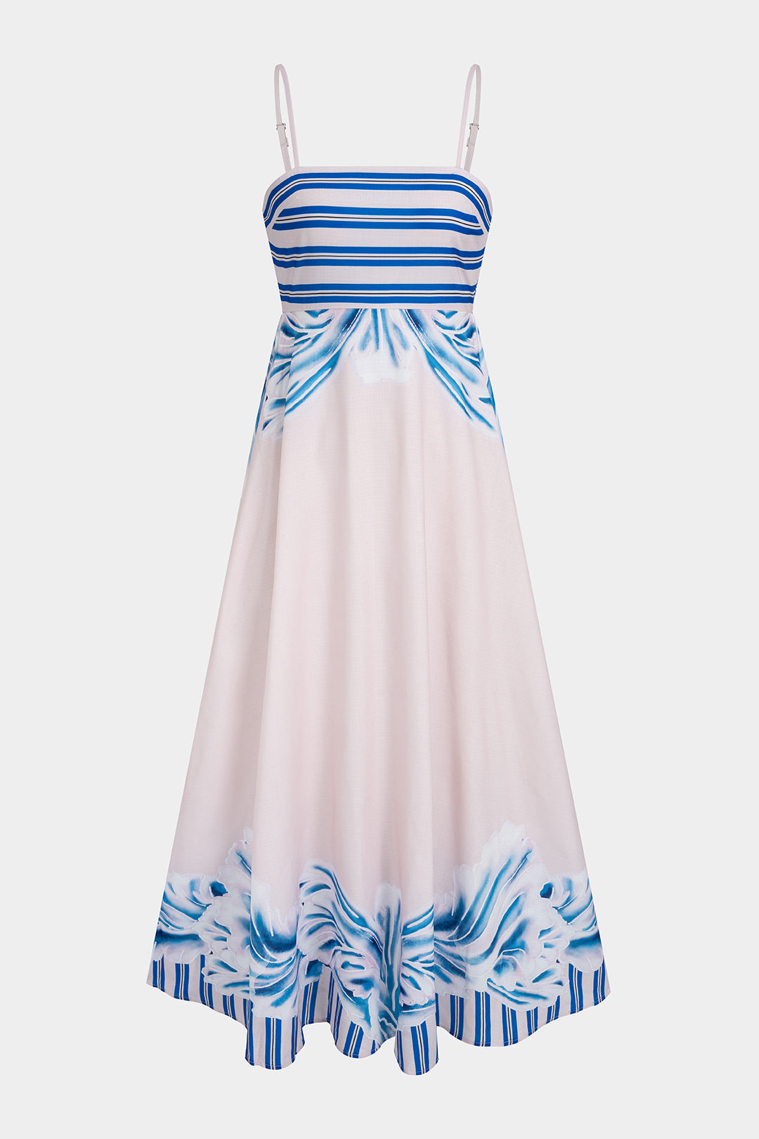 Stripes Print Linen Slip Sleeveless Maxi Dress