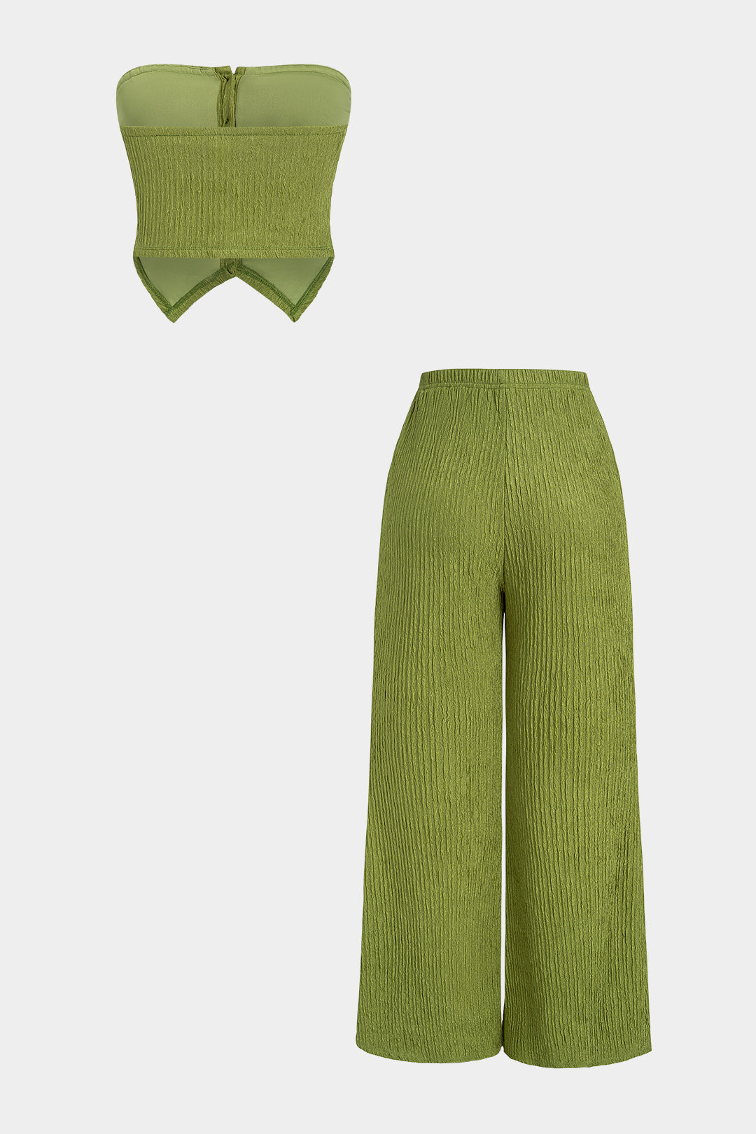 Strukturiertes trägerloses Oberteil und Hose mit weitem Bein Set