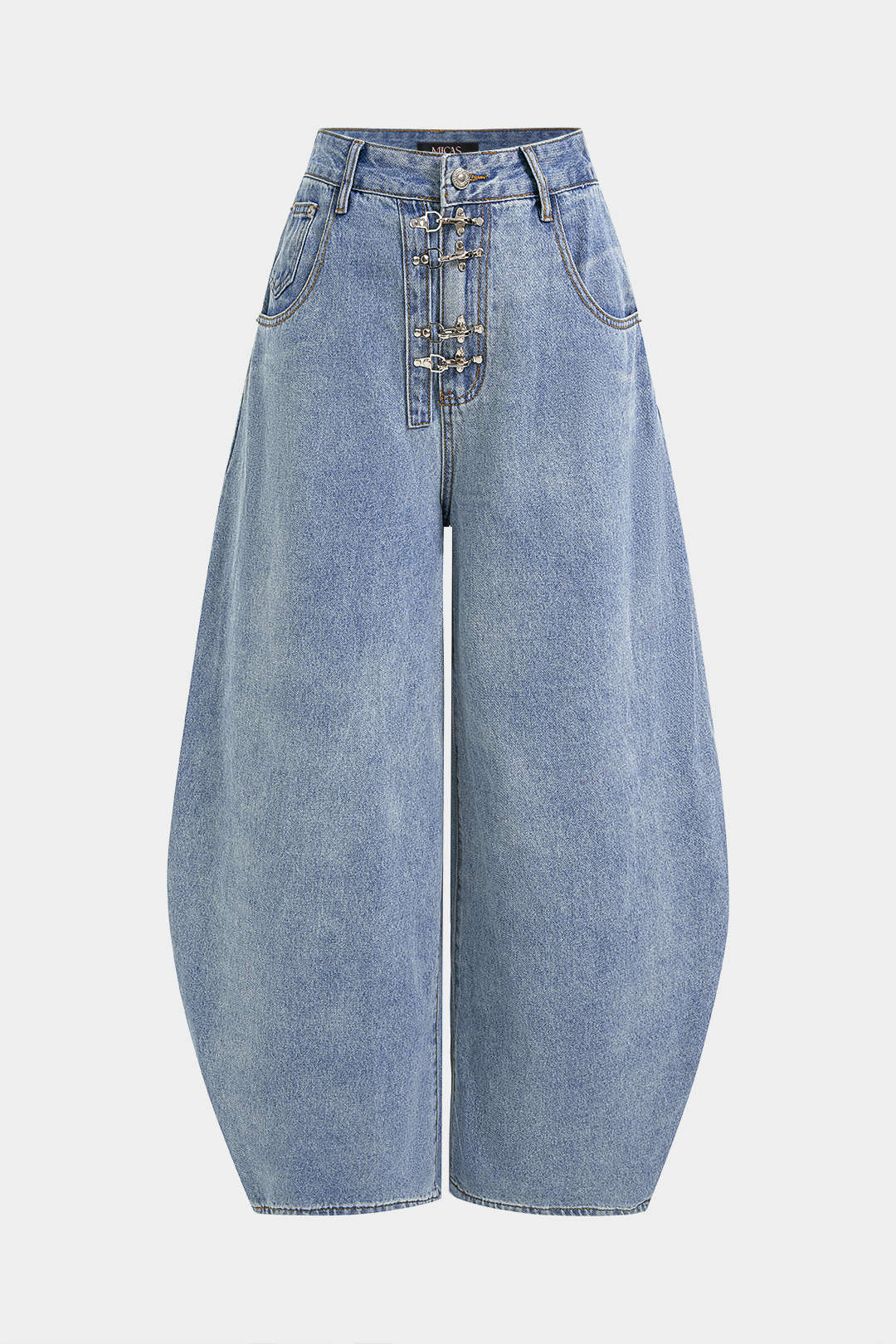Jeans mit weitem Bein und Metallschnalle aus Denim