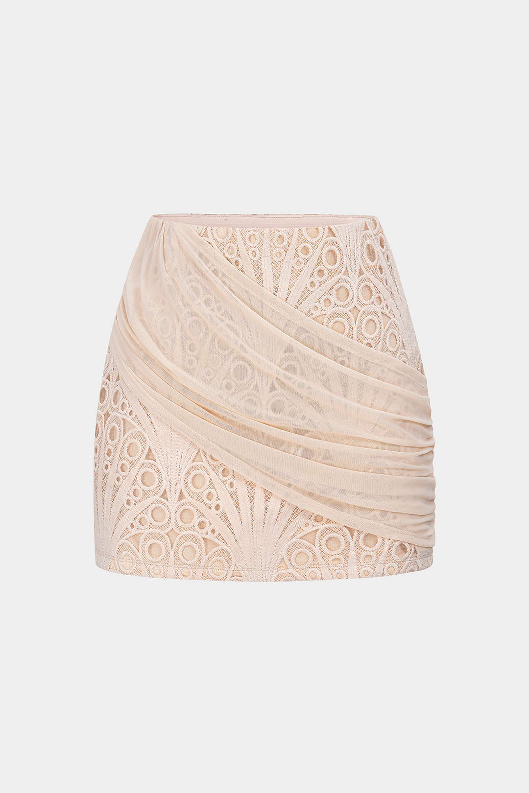 Lace Patchwork Asymmetrical Ruched Skirt