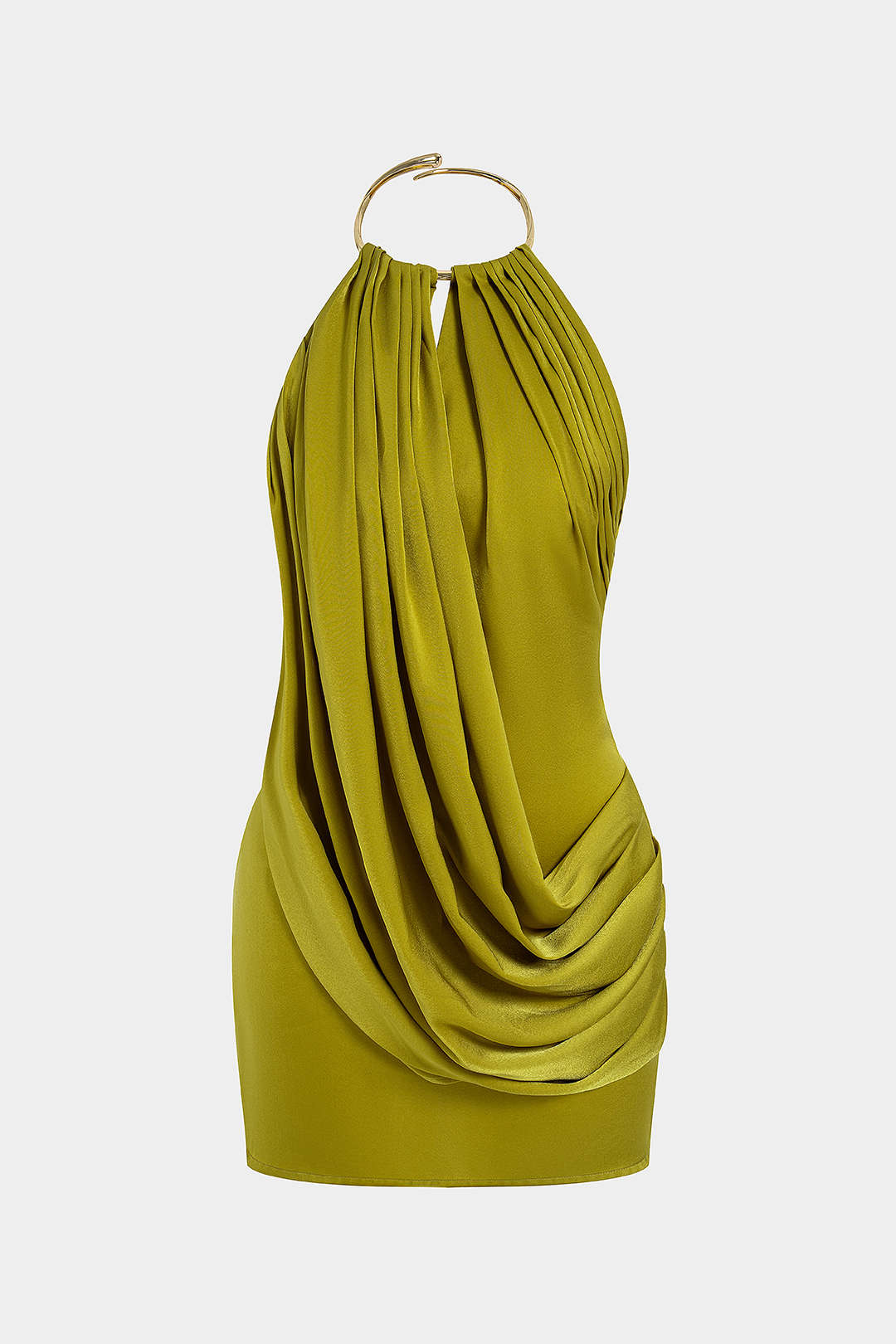 Metallic-Satin-Minikleid mit V-Ausschnitt und Raffungen ohne Ärmel