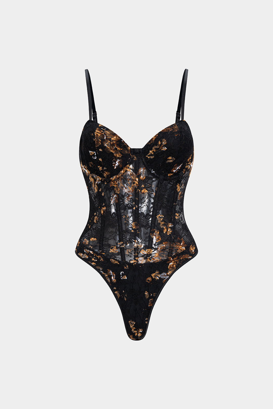 Floral Print Embroidery Bustier Corset Slip Sleeveless Bodysuit