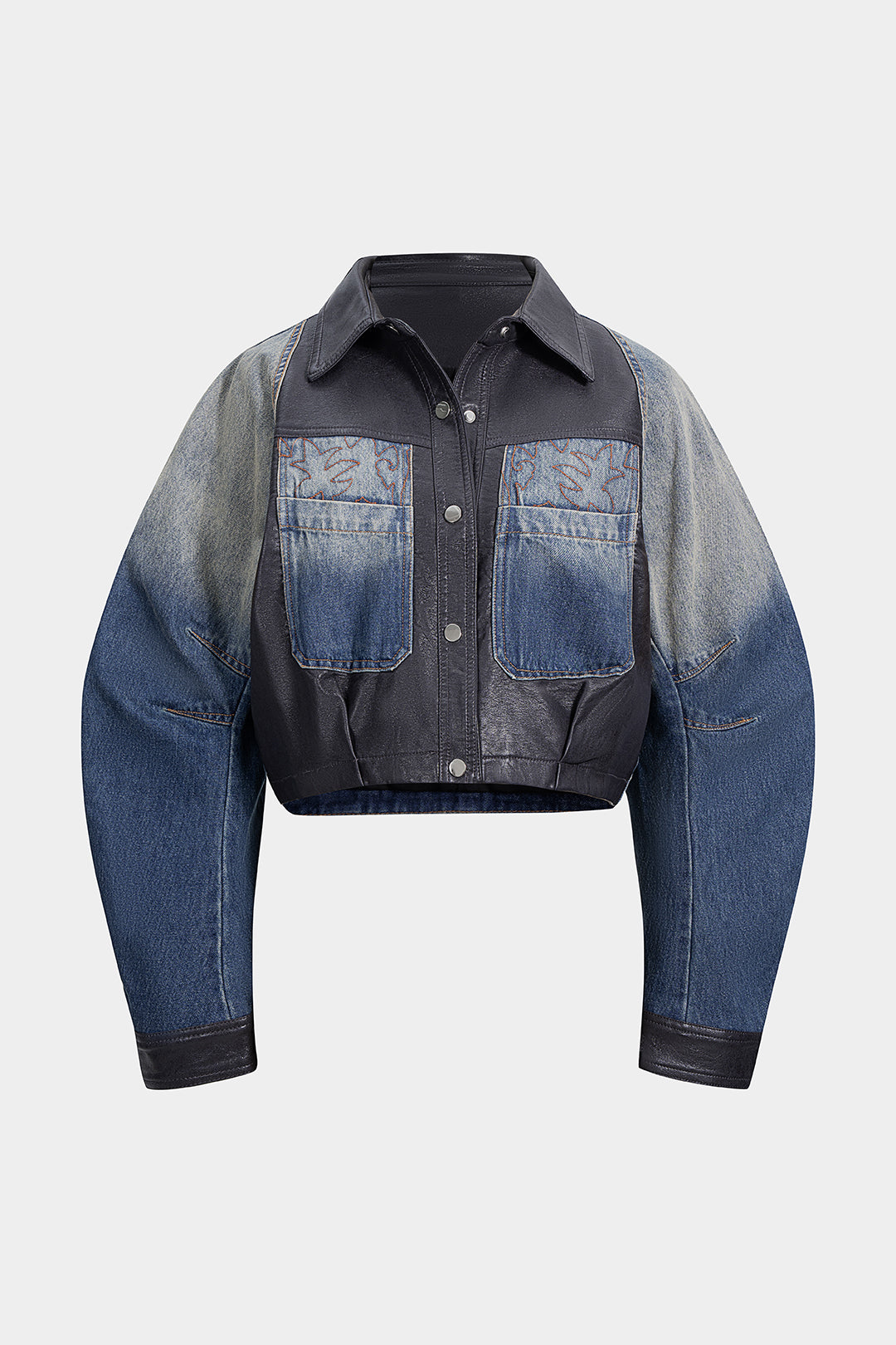Denim-Kunstleder-Patchwork-Oberbekleidung