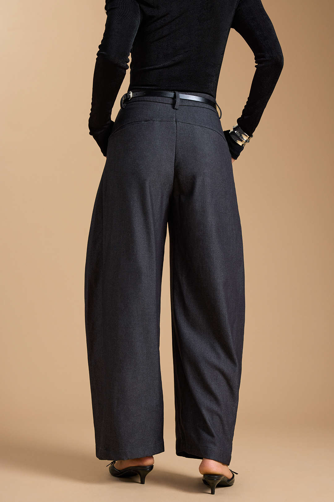 Zipper Belted Wide Leg Trousers