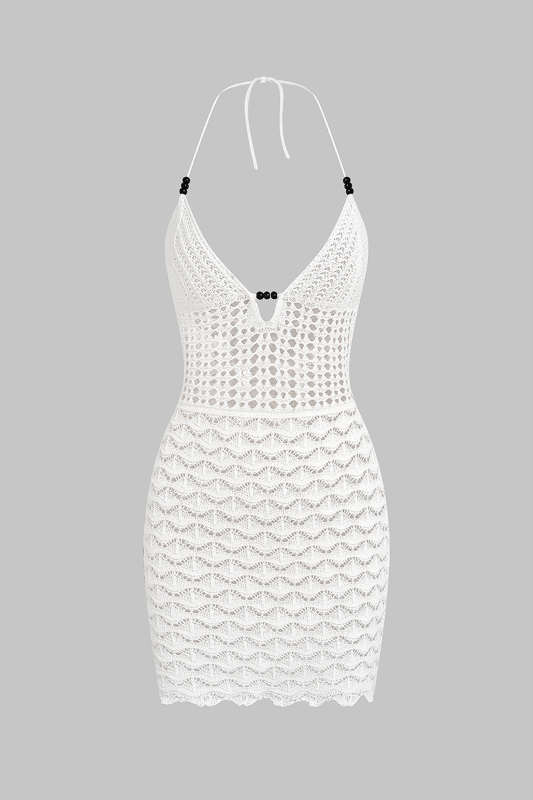 Cache-maillot dos nu en maille ajourée à col en V