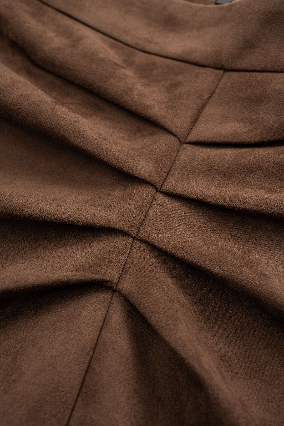 Suede Asymmetrical Ruched Side Split Zipper Skirt