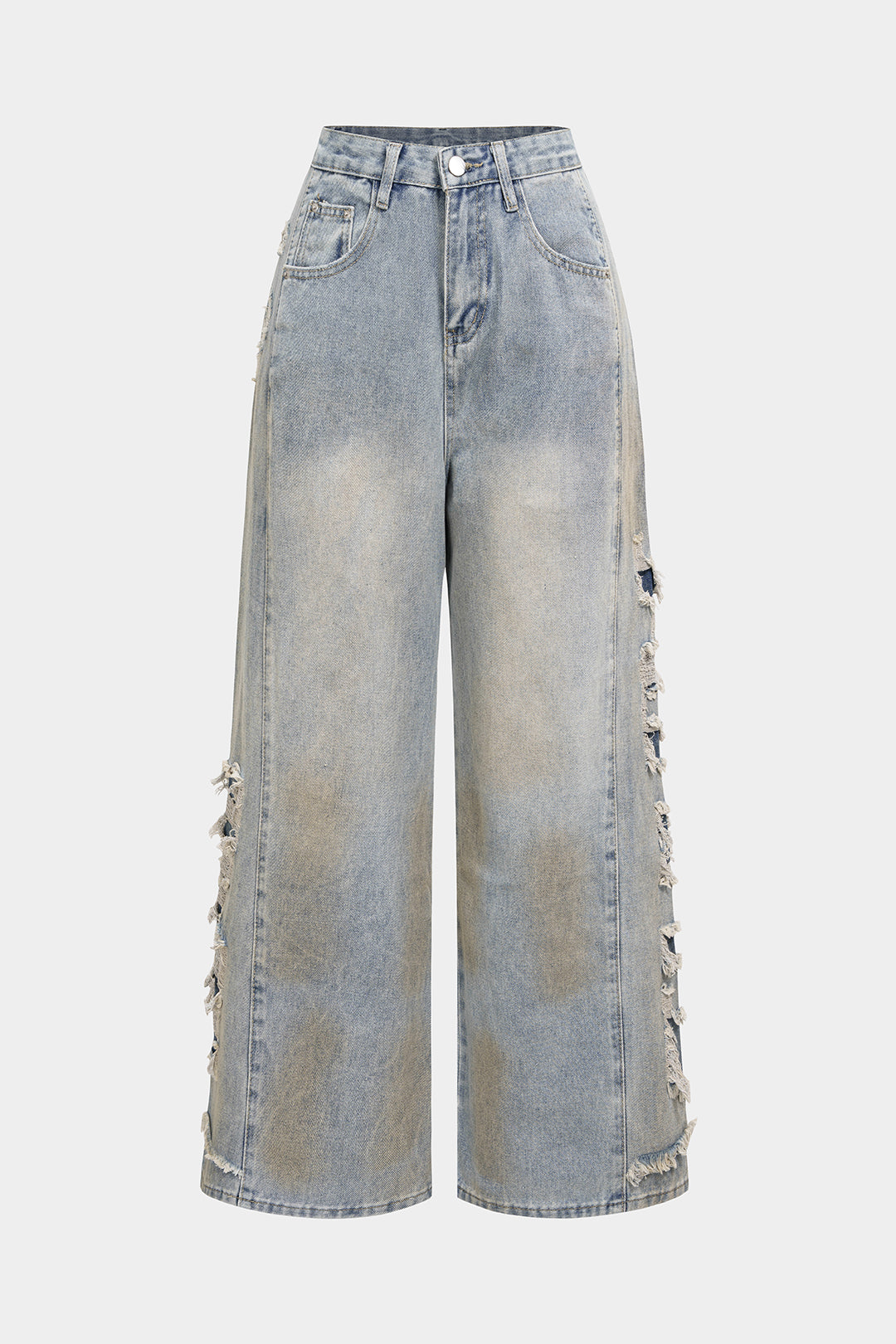 Denim asymmetrische, ausgefranste High-Waist-Straight-Leg-Jeans
