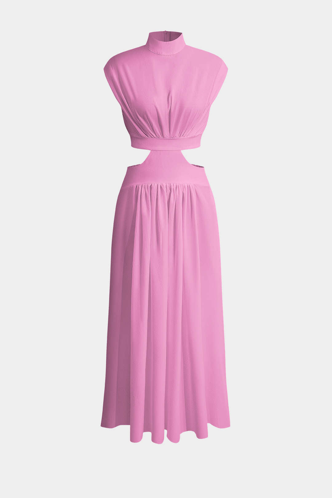 Mock Neck Cut Out Ruched Maxi Dress