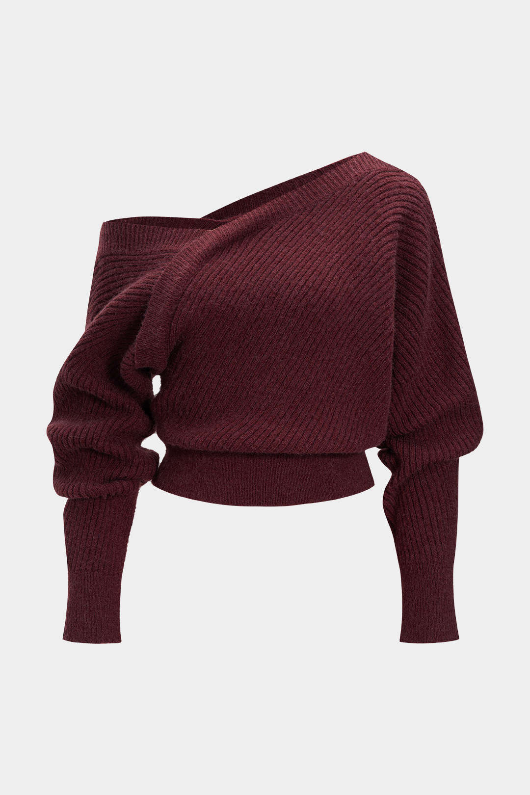 Asymmetrisch geripptes Langarm-Strickoberteil