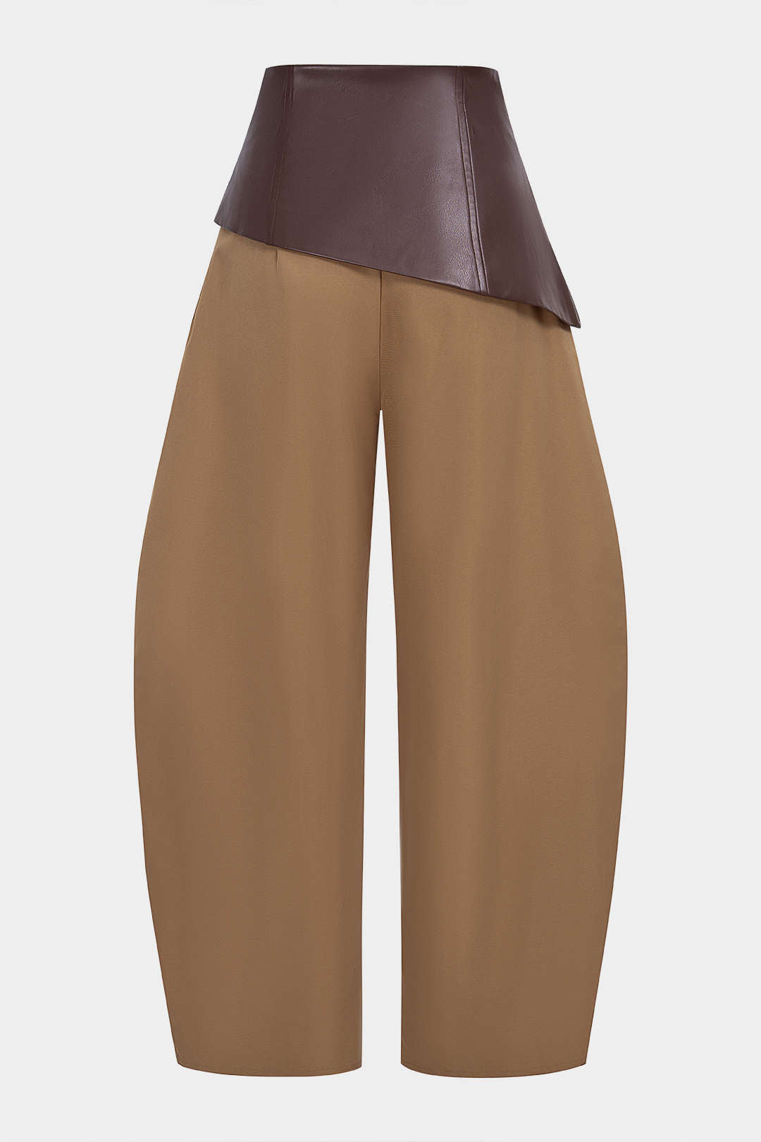 Asymmetrische High-Waist-Hose aus Kunstleder-Patchwork