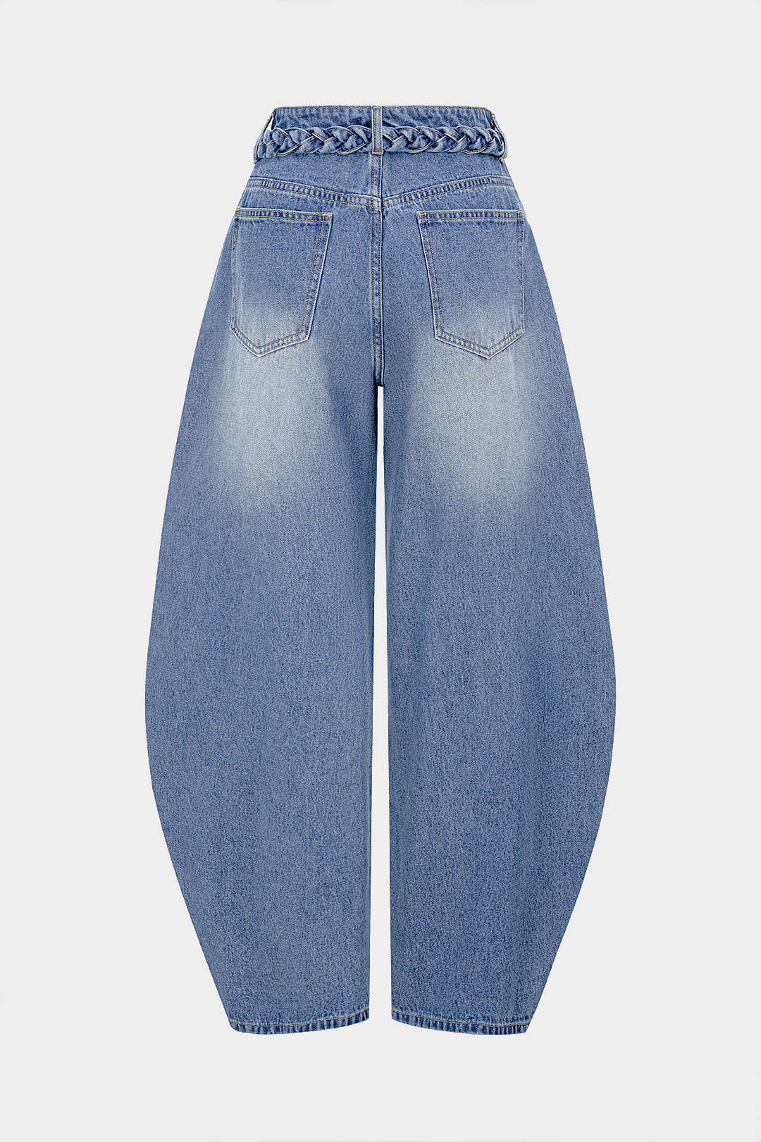 Jean large ceinturé en denim avec poches