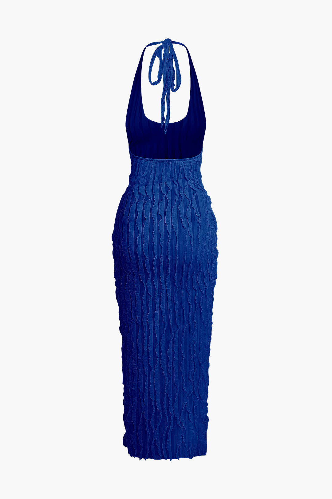 Robe longue dos nu à volants texturés transparents