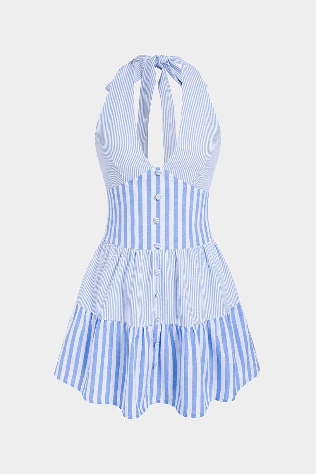 Gestreiftes Neckholder-Minikleid mit kurzen Ärmeln