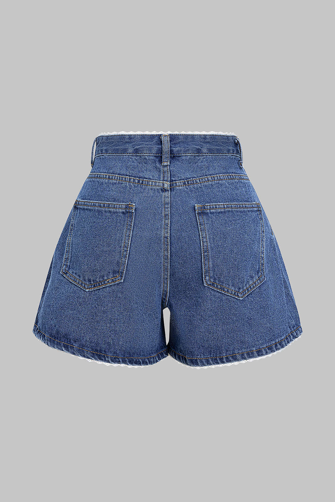 Denim-Patchwork-Shorts mit Schnürung, Raffung, hoher Taille und weitem Bein