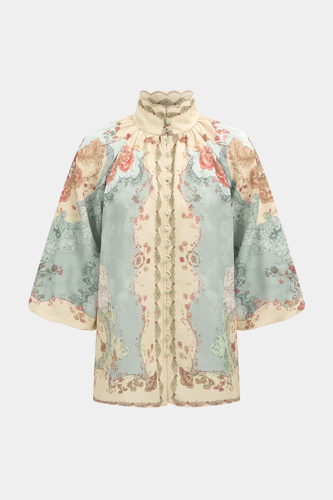 Chemise en lin à manches longues boutonnée à imprimé floral