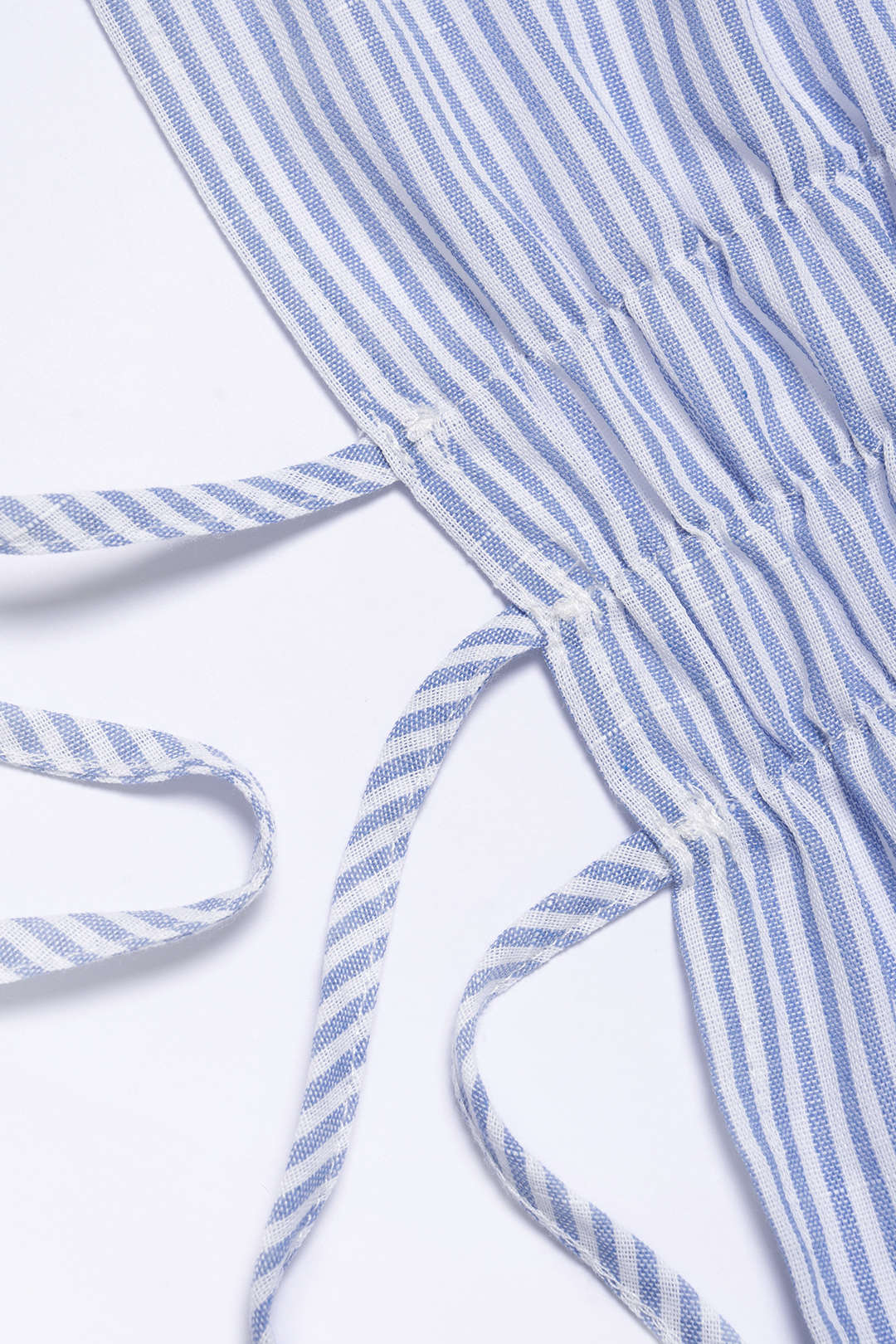 Stripes Print Ruffle Tie-Up Tube Top And Shirred Waistband Shorts Set