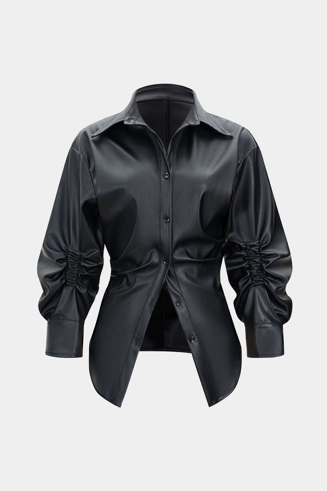 Faux-Leder gerafftes asymmetrisches Hemd mit Knöpfen